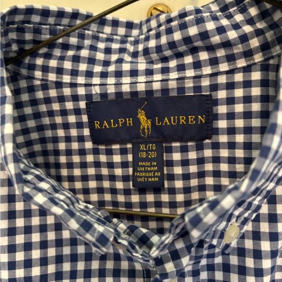 Boys Polo by Ralph Lauren Blue Gingham Shirt size XL 18-20 - Picture 3 of 4